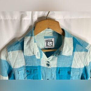 Burton Long Sleeve Plaid Shirt Women’s M Blue Grey Plaid Y2K 90s Grunge Distress